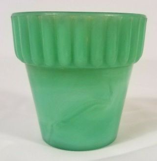 Akro Agate Jadeite Green Slag Glass Flower Pot 2 1/4 " Made In Usa Vintage Guc