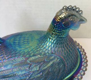 Indiana Glass Hen On Nest Aqua Teal Carnival Iridescent 7”x 5” Candy Dish 5