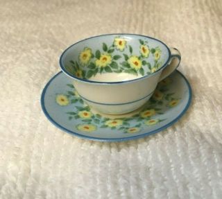 Antique Crown Staffordshire Miniature Tea Cup And Saucer Blue And White Floral
