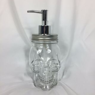 Clear Glass Skull Mason Jar Pump Refillable Soap Dispenser Lotion Halloween