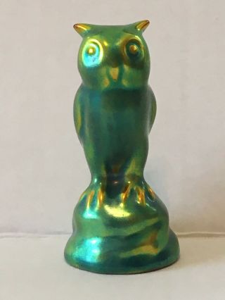 Vtg Zsolnay Eosin Iridescent Green Art Pottery Owl Figurine Hungary