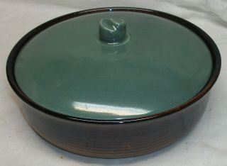 Vintage Red Wing " Village Green " Covered Casserole Dish - Brown & Village Green