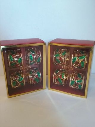 Set Of (8) Lenox Gold Holly & Berry Napkin Rings