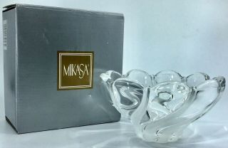 Vtg.  Mikasa Crystal Peppermint Frost Candy Dish Bowl Murano Style Art Glass