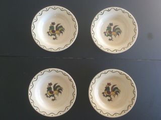 Set Of 4 Vintage Ca Provincial Metlox Poppytrail Green Rooster Rimmed Soup Bowls