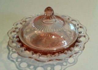 Vintage Anchor Hocking Pink Glass Old Colony 7.  5 " Lace Edge Round Butter Dish