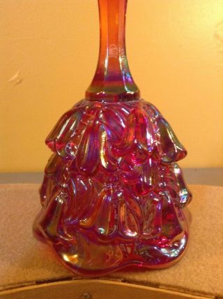 Vintage Fenton Glass Bell - Lily Of The Valley Flower Red Carnival Iridescent
