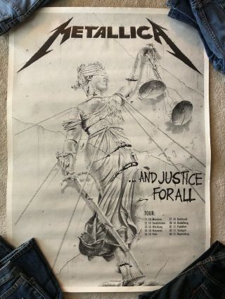 Metallica,  And Justice For All,  Poster,  Vintage,  1988,  European Tour,  33.  5 X 24”
