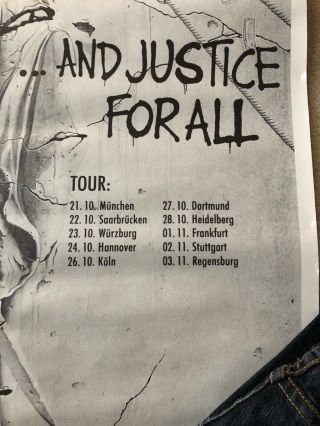 Metallica,  And Justice For All,  Poster,  Vintage,  1988,  European Tour,  33.  5 x 24” 2
