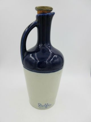 Vintage Dolfi French Pitcher Jug Cobalt Blue / Cream 9”,  Tall