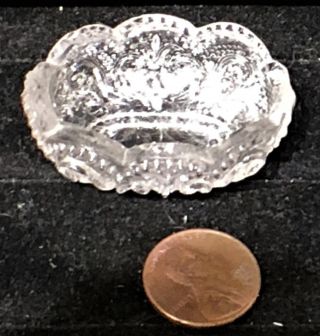 Sandwich Lacy Toy Flint Glass Oval Bowl,  Scalloped Rim,  C.  1835
