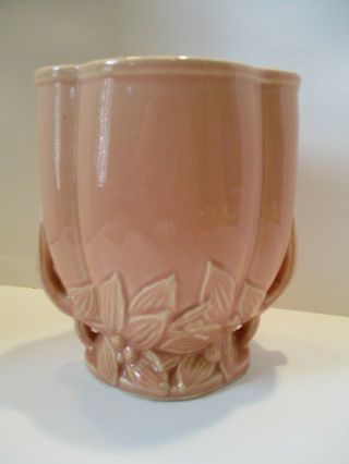 Vintage Mccoy Pottery Salmon Colored Vase With Leaves And Berries 7 " Tall
