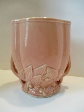 Vintage McCoy Pottery Salmon Colored Vase With Leaves And Berries 7 