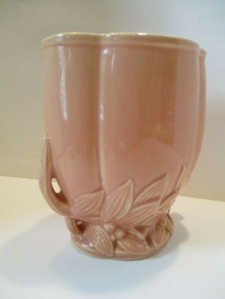 Vintage McCoy Pottery Salmon Colored Vase With Leaves And Berries 7 