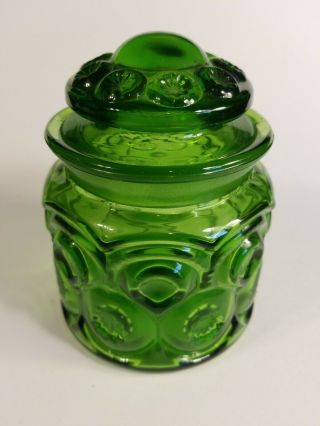 Vintage Green L.  E.  Smith Moon & Star Small Canister Jar Apothecary 5.  25 " Tall