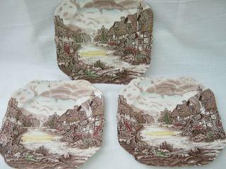 Set Of 3 Vtg.  Johnson Brothers Olde English Countryside 7 - 5/8 " Square Plates