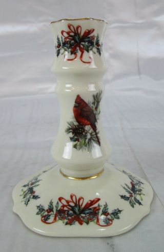 2 Lenox Winter Greetings Candle Sticks Red Cardinals & Chickadees Porcelain 5 
