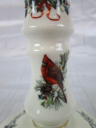 2 Lenox Winter Greetings Candle Sticks Red Cardinals & Chickadees Porcelain 5 