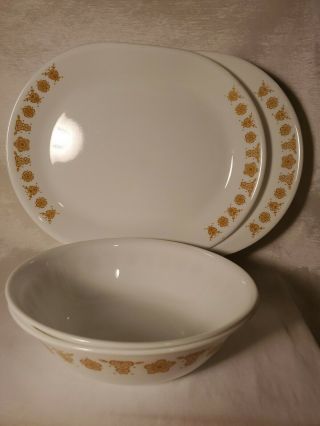 Corelle Butterfly Gold 2 (two) Platters And 2 8 1/2 " Serving Bowls