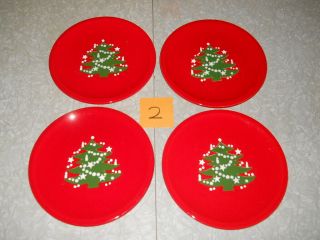 4 Vtg.  Waechtersbach Germany Stoneware Red Christmas Tree 10 " Dinner Plate Dish