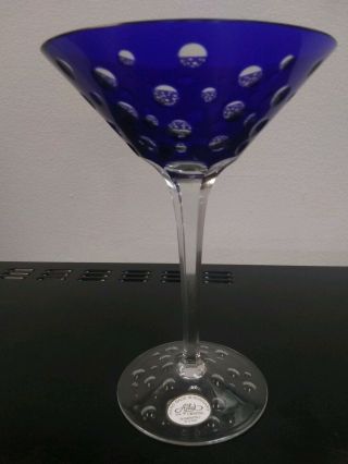 Ajka Crystal Cut To Clear Martini Cocktail Glass Cobalt Blue