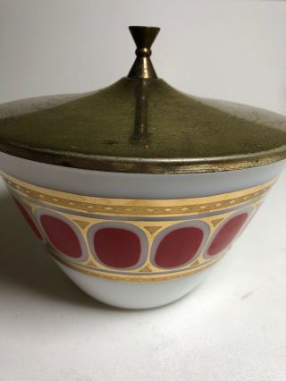 Fire King Fred Press Mixing Bowl With Lid Red Dot Gold
