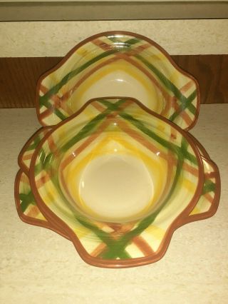 Vernonware Homespun Chowder Soup Bowls Set Of 4 California Vintage Pottery