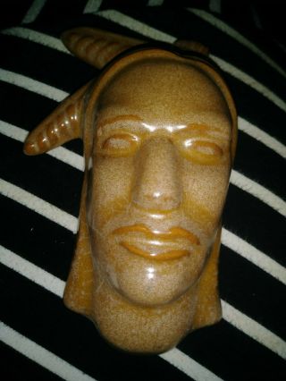 Rare Frankoma Male Indian Head Mask In Brown Glaze