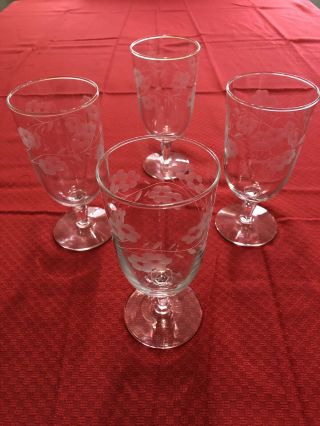 4 Antique,  Vintage Water Glasses,  With Cut,  Frosted Design 2