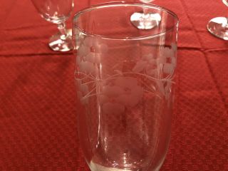 4 Antique,  Vintage Water Glasses,  With Cut,  Frosted Design 3