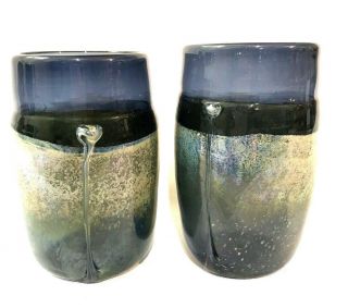 Art Deco Hand Blown Glass Tumblers Set Of 2 One - Of - A - Kind Unsigned