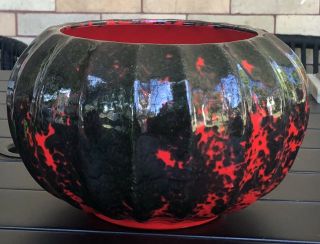 Vintage Ceramic Pottery Planter Bowl Glazed Red And Black