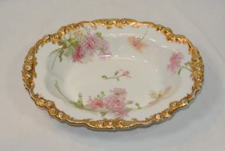 Limoges French Porcelain Serving Bowl J Pouyat Jp France Pink Flowers Gold Trim