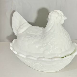 Vintage Fenton Hen On Nest White Milk Glass Covered Dish 2