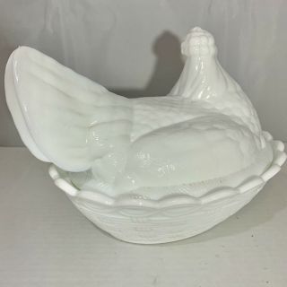 Vintage Fenton Hen On Nest White Milk Glass Covered Dish 4