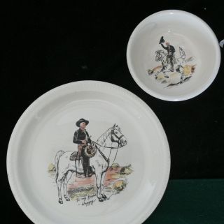 Premium Western Hopalong Casidy Cereal Bowl And Plate Ws George