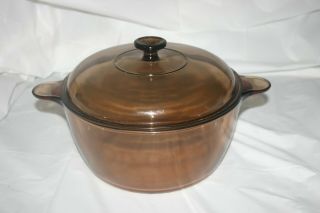 Vintage Pyrex Corning Ware Visions 4.  5l 5 Qt Amber Stock Pot Dutch Oven Lid