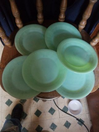 6 Plates 7.  5 " Jadeite Anchor Hocking Green Salad Sandwich Plates