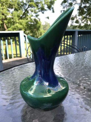 Mid Century Royal Haeger Art Pottery Blue Green Drip Glazed Vase 9 Inch Marked