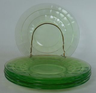 Anchor Hocking Glass Block Optic - Green Pattern Set Of Five (5) Bread Plates