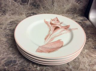 Set Of 4 Fitz And Floyd Ff Coquille Pink Seashell 7 1/2 Inch Lunch Salad Plates