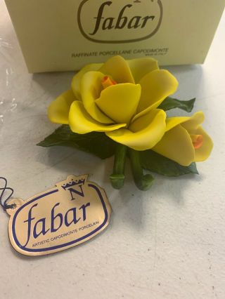 Fabar Capodimonte Porcelain Bright Yellow Flower Made In Italy