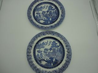 Set (2) Royal Wessex Blue Willow Pattern Dinner Plates Made In England