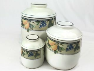 Vintage Mikasa Garden Harvest Intaglio Flour Cookie Canister Jars Set Of 3 Euc