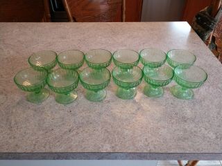 12 Green Depression Glass Sherbets Euc