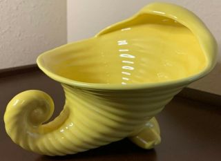 Vintage Camark Art Pottery Yellow Cornucopia Horn Of Plenty Planter Bowl Dish