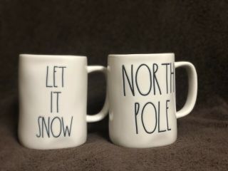Rae Dunn North Pole & Let It Snow Christmas Mugs 2018 White