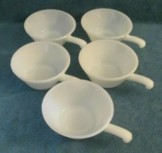5 Vintage Fireking Anchor Hocking White Bowls 5 ",  With Handles - Soups,  Cereals