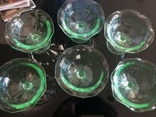 Vintage Uranium/green Depression Glass Dessert Cups/ Fairy Cups (6)