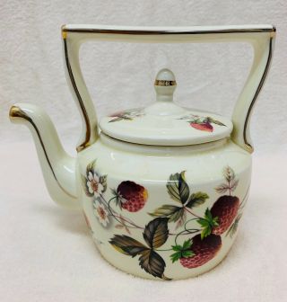 Vintage Arthur Wood England Staffordshire Strawberry Teapot And Lid Gold Trim